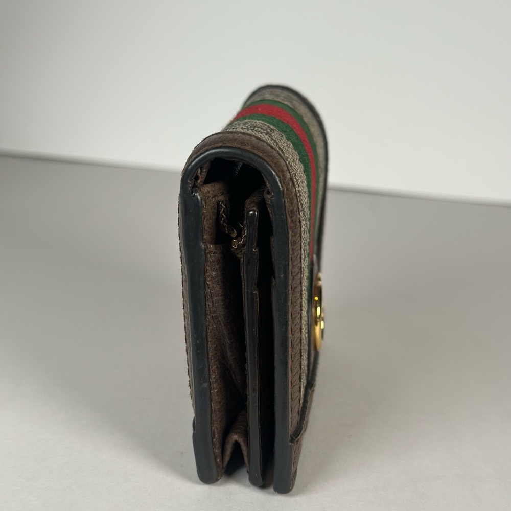 Authentic Gucci Brown GG Ophidia Compact Wallet Green and Red Web - Picture 4 of 12
